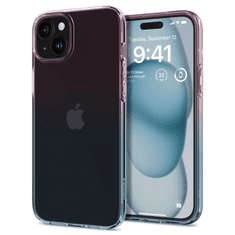 Spigen Apple iPhone 15, Szilikon tok, színátmenetes, Liquid Crystal Gradiation, átlátszó/rózsaszín/kék (TS0257)