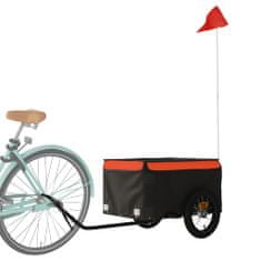 Vidaxl fekete-narancssárga vas kerékpár-utánfutó 30 kg 94075