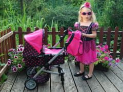 RAMIZ 2 az 1-ben játék babakocsi, megfordítható ülő- és fekvőrésszel, táskával fekete-rózsaszín színben 45 x 37 x 14 cm