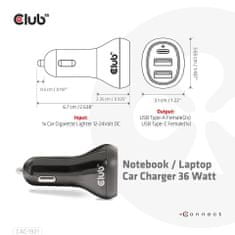 Club 3D Autós laptop töltő 36W, 3 port (2xUSB-A + USB-C) CAC-1921