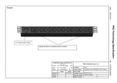 Triton 19" 1U elosztó panel; 14 x IEC320 C13 aljzat max. 10 A; IEC C14 aljzat max. 10 A; tápkábel nélkül