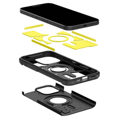 Spigen Apple iPhone 15 Pro Max, Szilikon tok + műanyag hátlap, Magsafe töltővel kompatibilis, kitámasztóval, Tough Armor Mag, fekete (S76077)