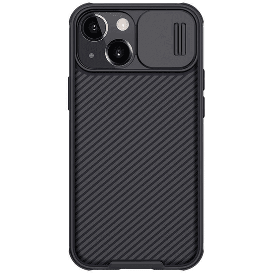 Nillkin Apple iPhone 13 Mini, Műanyag hátlap + szilikon keret, közepesen ütésálló, kamera védelem, Magsafe töltővel kompatibilis, csíkos minta, CamShield Pro Magnetic, fekete (106753)