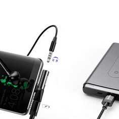 Audió és töltő adapter 2in1, elosztó, USB Type-C - USB Type-C töltő + 3.5 mm jack átalakító, 90 fokos/derékszögű csatlakozó, Baseus L41, fekete