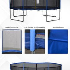 HOMCOM trambulin, külső, védőháló, 426x269cm, kék / fekete