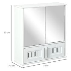 KLEANKIN Kleankin fürdőszoba fali szekrény, 2 ajtós, Tükör, MDF/Üveg, 55x17,5x60 cm, Fehér