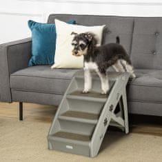 PAWHUT Összecsukható létra kutyáknak, PawHut, PP, 4 csúszásmentes lépcsőfok, Max 20 kg, szürke