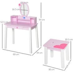 HOMCOM Asztal és szék készlet, MDF/fenyő, rózsaszín