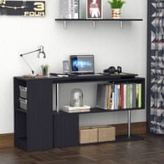 HOMCOM Computer Desk, polcrendszer, 360 ° -ban forgatható, 140 x 39,5 x 78 cm, fa, fekete
