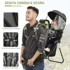 HOMCOM Összehajtható hátizsák baldachinnal babák szállításához, 38x77x87,5cm, zöld