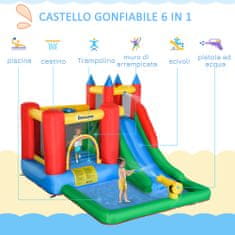 OUTSUNNY Felfújható ugrálóvár, csúszdával, trambulinnal és medencével, 4 gyermek részére, 330x245x215 cm, többszínű