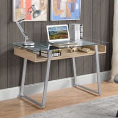 HOMCOM íróasztal, üvegfelület, modern kialakítás, 120 x 60 x 74,5 cm, bézs / átlátszó