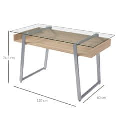 HOMCOM íróasztal, üvegfelület, modern kialakítás, 120 x 60 x 74,5 cm, bézs / átlátszó