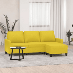 3 személyes világossárga szövet kanapé lábtartóval 180 cm