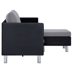 háromszemélyes fekete műbőr kanapé párnákkal