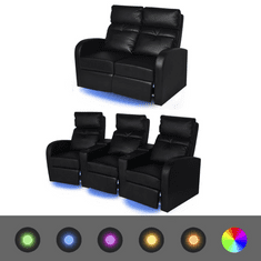 2 db dönthető támlájú LED-es műbőr fotel 2+3 személyes fekete