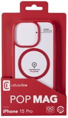 CellularLine Pop Mag hátlap Magsafe támogatással Apple iPhone 15 Pro készülékhez, átlátszó/piros (POPMAGIPH15PROR)