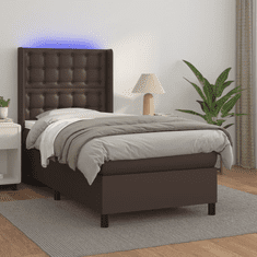 barna műbőr rugós ágy matraccal és LED-del 80 x 200 cm
