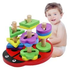 BigBuy Katicás válogatós játék fa alakzatokkal - készségfejlesztő, Montessori fajáték babáknak (BB-7710)