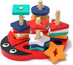 BigBuy Katicás válogatós játék fa alakzatokkal - készségfejlesztő, Montessori fajáték babáknak (BB-7710)