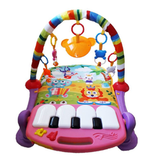 BigBuy Piano Fitness baba játszószőnyeg - állatos csörgőkkel, hang-, és fényhatásokkal, altatózenével - rózsaszín/lila (BBJ)