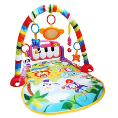 BigBuy Piano Fitness baba játszószőnyeg - állatos csörgőkkel, hang-, és fényhatásokkal, altatózenével - rózsaszín/lila (BBJ)