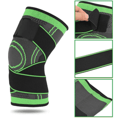 BigBuy Kompressziós térdrögzítő állítható pántokkal sportoláshoz és térdfájdalmak ellen – zöld-fekete - S (BBM) (BBKM)
