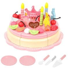 BigBuy 48 részes szeletelhető fa születésnapi torta kiegészítőkkel - rózsaszín (BB-11223)