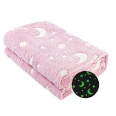 BigBuy Sötétben világító gyermek takaró csillag mintával - rózsaszín - 100 x 100 cm (BBJ)