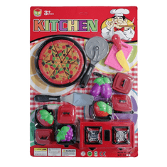 BigBuy 24 részes konyhai felszerelés játék tűzhellyel, edényekkel és vágható pizzával (BBJ)