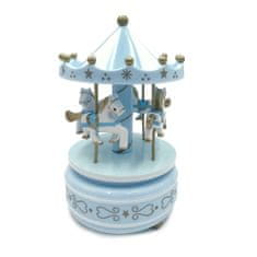 BigBuy Felhúzható, zenélő- forgó körhinta lovacskákkal gyerekszobába - 11 x 18 cm - kék (BBJ)