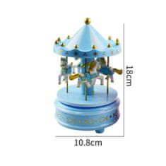 BigBuy Felhúzható, zenélő- forgó körhinta lovacskákkal gyerekszobába - 11 x 18 cm - kék (BBJ)