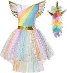 BigBuy Farsangi unikornis jelmez kislányoknak szivárványszínű ruhával, fejdísszel és szárnyakkal - L méret - 130 cm magasságra (BBJ)