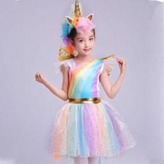 BigBuy Farsangi unikornis jelmez kislányoknak szivárványszínű ruhával, fejdísszel és szárnyakkal - S méret - 110 cm magasságra (BBJ)