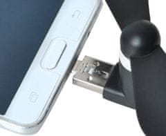 BigBuy Hordozható mini ventilátor telefonhoz, tablethez vagy laptophoz - 2in1 USB és micro USB csatlakozóval – fekete (BB-5770)
