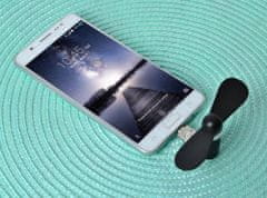 BigBuy Hordozható mini ventilátor telefonhoz, tablethez vagy laptophoz - 2in1 USB és micro USB csatlakozóval – fekete (BB-5770)