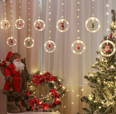 BigBuy Karácsonyi fényfüzér 10 db gyűrűvel, 5 féle dísszel - lógó ablakdísz 110LED, 3M, melegfehér - (BBV)