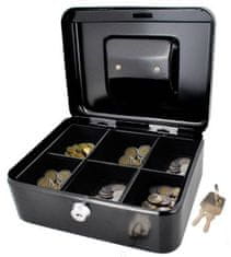 BigBuy Kulcsra zárható, fekete, fém pénzkazetta rekeszekkel - hordozható kassza doboz (BB-0822)