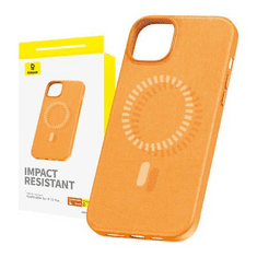 BASEUS iPhone 15 Pro mágneses tok Fauxther széria narancssárga (P60157305713-01) (P60157305713-01)