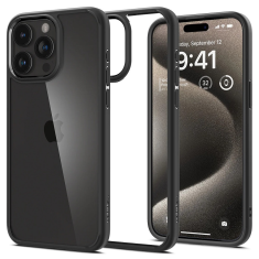 Spigen Apple iPhone 15 Pro Max, Műanyag hátlap védőtok + szilikon keret, Ultra Hybrid, átlátszó/fekete (S76074)