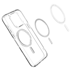 Spigen Apple iPhone 15 Pro Max, Műanyag hátlap védőtok + szilikon keret, Magsafe töltővel kompatibilis, Ultra Hybrid Mag, átlátszó/szürke (S76076)