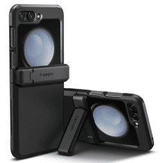 Spigen Samsung Galaxy Z Flip5 SM-F731B, Műanyag hátlap védőtok, közepesen ütésálló, zsanérvédő és kitámasztó, Tough Armor Pro, fekete (138818)