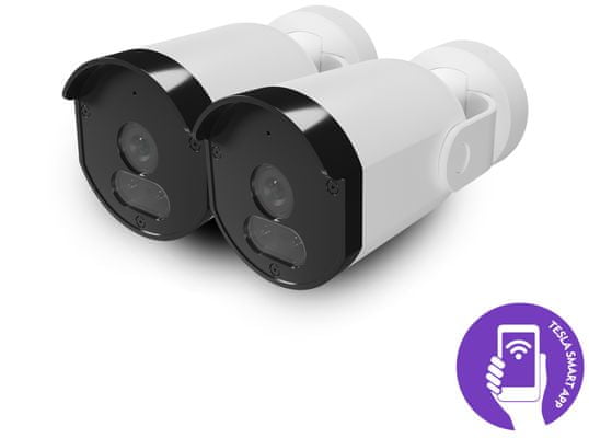 tesla smart smart kültéri kamera kültéri csomag 2× hálózati aljzat hangvezérlés mobilalkalmazás érzékeli a mozgást és a hangot felhőfelvétel microSD nvr full hd felbontású felvétel okos otthon házvédelem okos kültéri kamera vezérlő alkalmazás hangvezérlés hangasszisztens LED fény éjjellátás mozgásérzékelés hangérzékelés kültéren