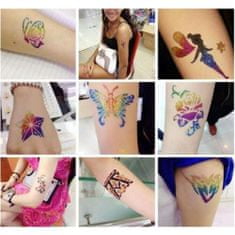 BOBODEAL Tetoválás szett gyerekeknek, 24db színes csillámporral, sablonokkal
