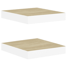 Vidaxl 2 db fehér-tölgyszínű MDF lebegő fali polc 23 x 23,5 x 3,8 cm (326568)