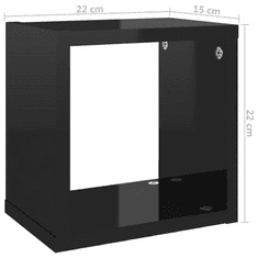 Vidaxl 2 db magasfényű fekete fali kockapolc 22 x 15 x 22 cm (807073)