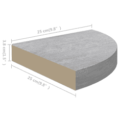 Vidaxl 4 db betonszürke MDF fali sarokpolc 25 x 25 x 3,8 cm (326635)