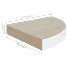 Vidaxl 2 db fehér-tölgyszínű MDF fali sarokpolc 25 x 25 x 3,8 cm (326631)