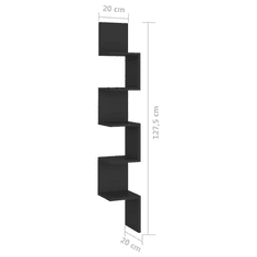 fekete forgácslap fali sarokpolc 20 x 20 x 127,5 cm
