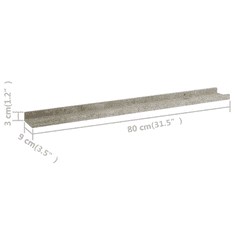 Vidaxl 2 db betonszürke fali polc 80 x 9 x 3 cm (326701)